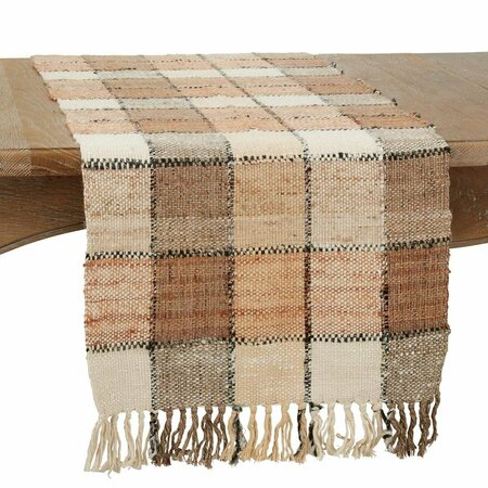 SARO 16 x 72 in. Checkered Design Oblong Table Runner, Natural 3023.N1672B